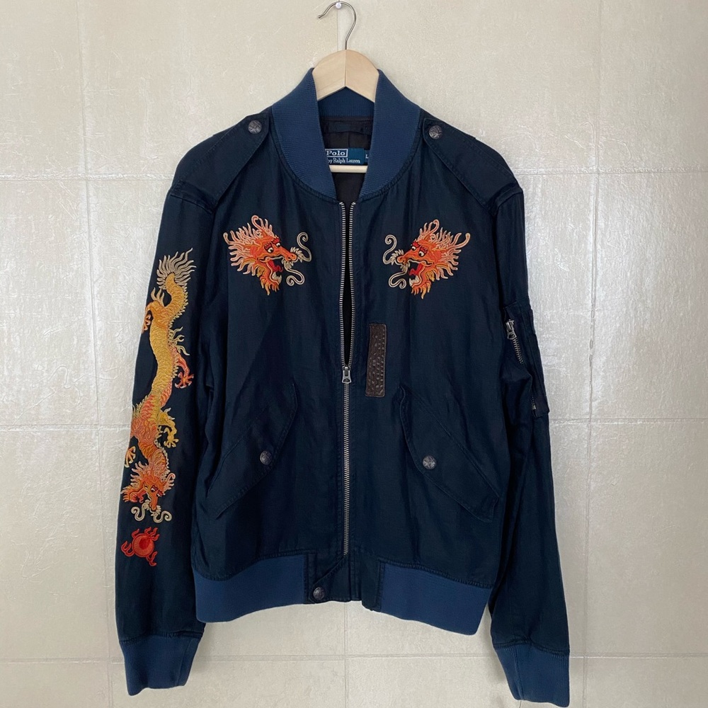 SOLD Polo Ralph Lauren Navy Blue Embroidered Bomber Jacket